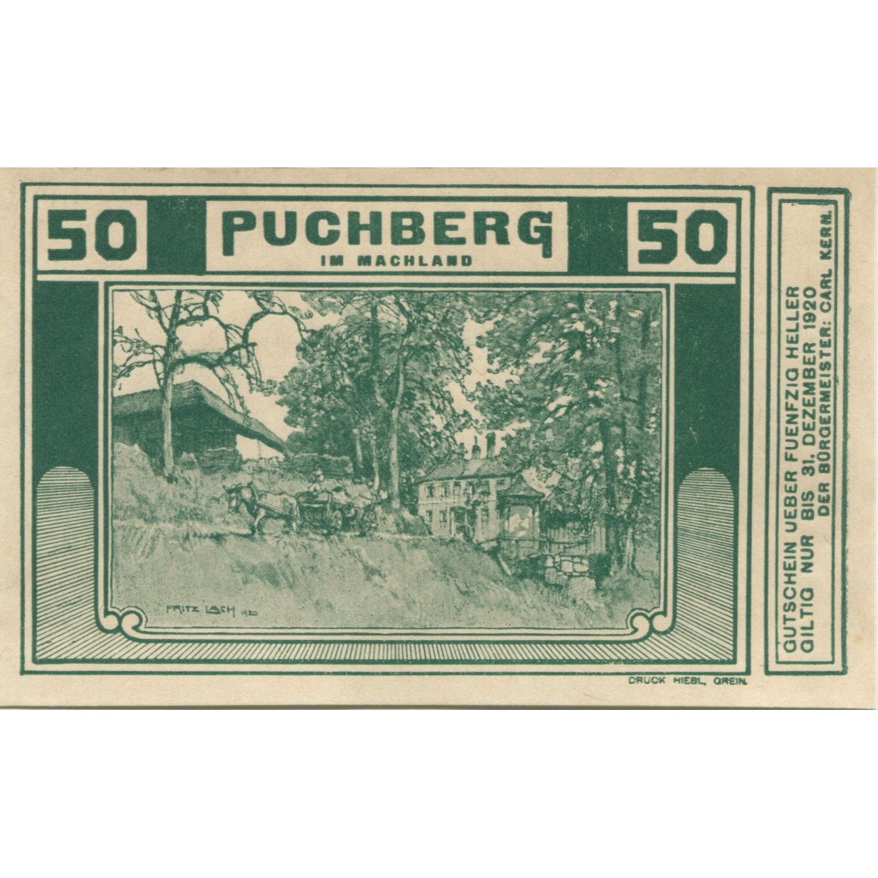 Banknot, Austria, Puchberg, 50 Heller, ferme 1920-12-30, UNC(63) Mehl:FS 787Ia