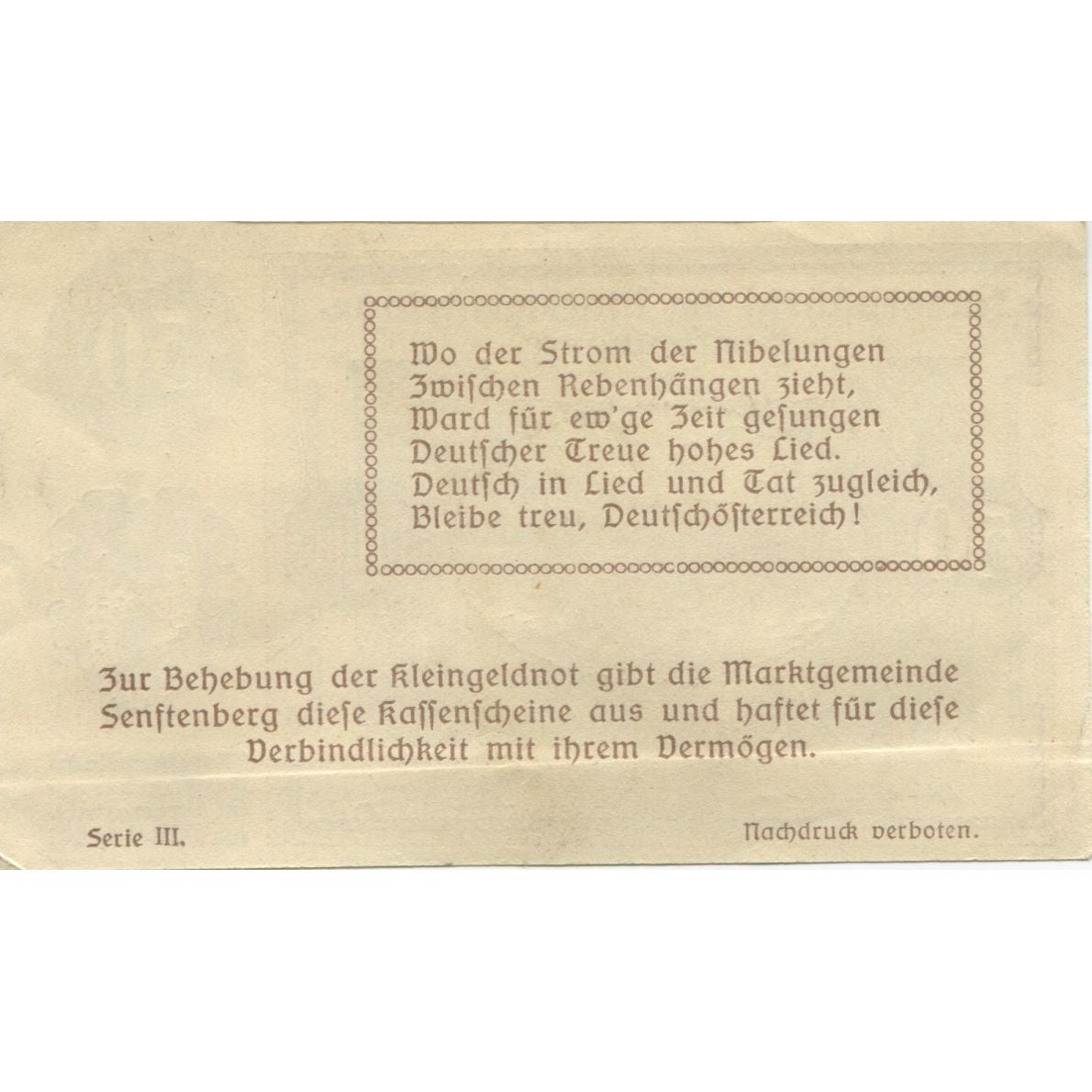 Banknot, Austria, Senftenberg, 50 Heller, paysage, 1920 UNC(60-62) Mehl:FS 993d