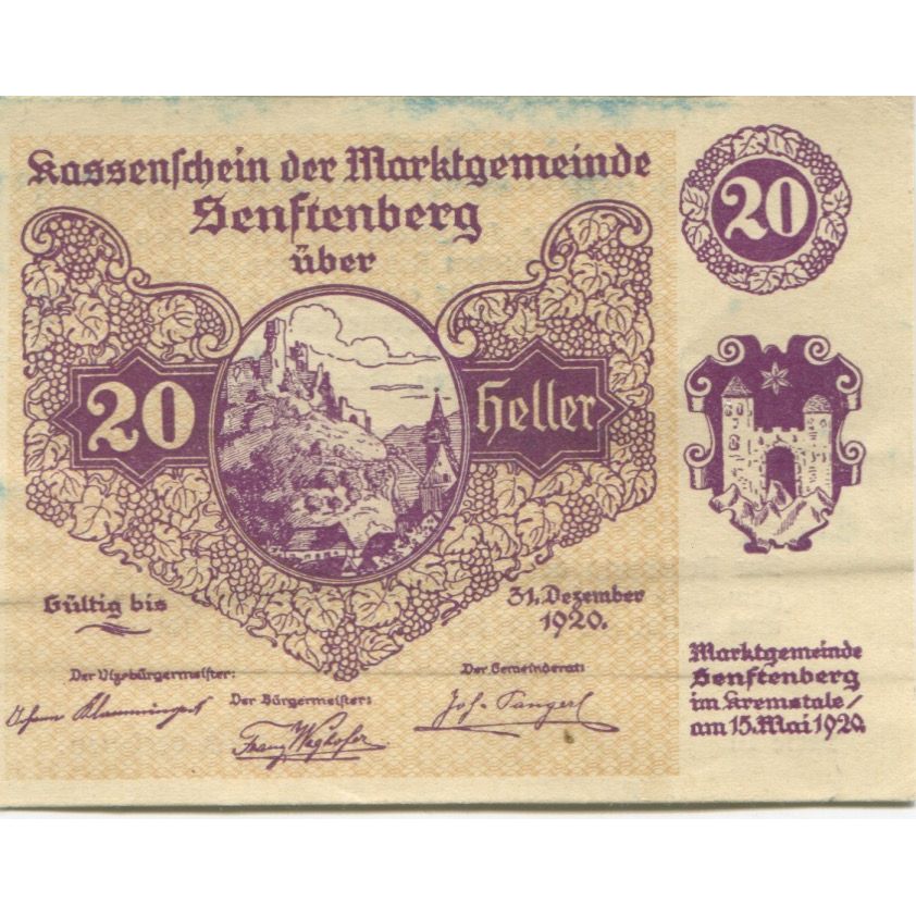 Banknot, Austria, Senftenberg, 20 Heller, ruine 1920 AU(55-58) Mehl:FS 993d