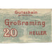 Billete, Austria, Grossraming, 20 Heller, pont  1920-12-31, SC Mehl:FS 296I