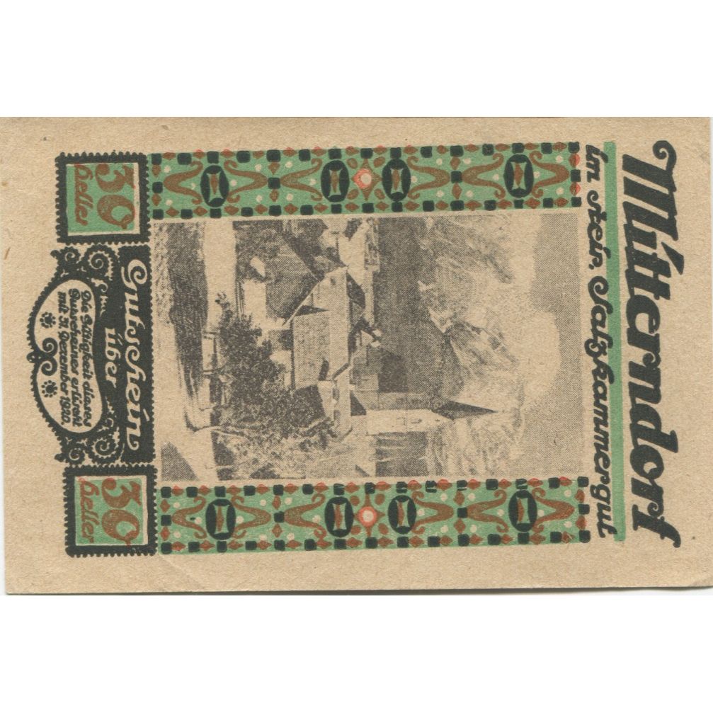Banknot, Austria, Mitterndorf, 30 Heller, Eglise 1920-12-31, UNC(63) Mehl:FS 621