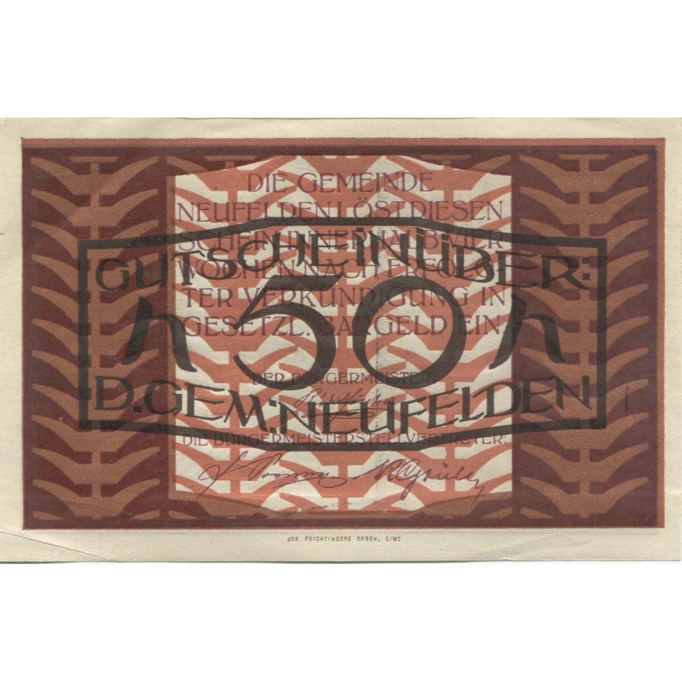 Banknot, Austria, Neuhofen, 50 Heller, fleuve, 1920, UNC(63), Mehl:FS 644a