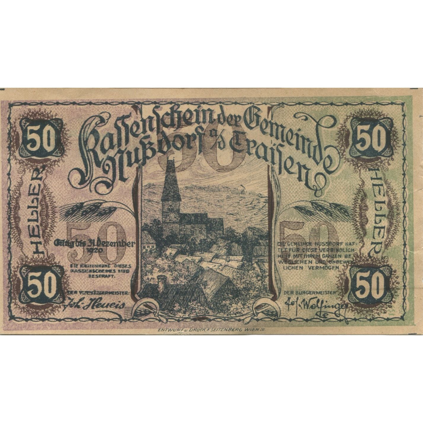 Banknot, Austria, Traisen, 50 Heller, Eglise 1920-12-31, UNC(63), Mehl:FS 678a