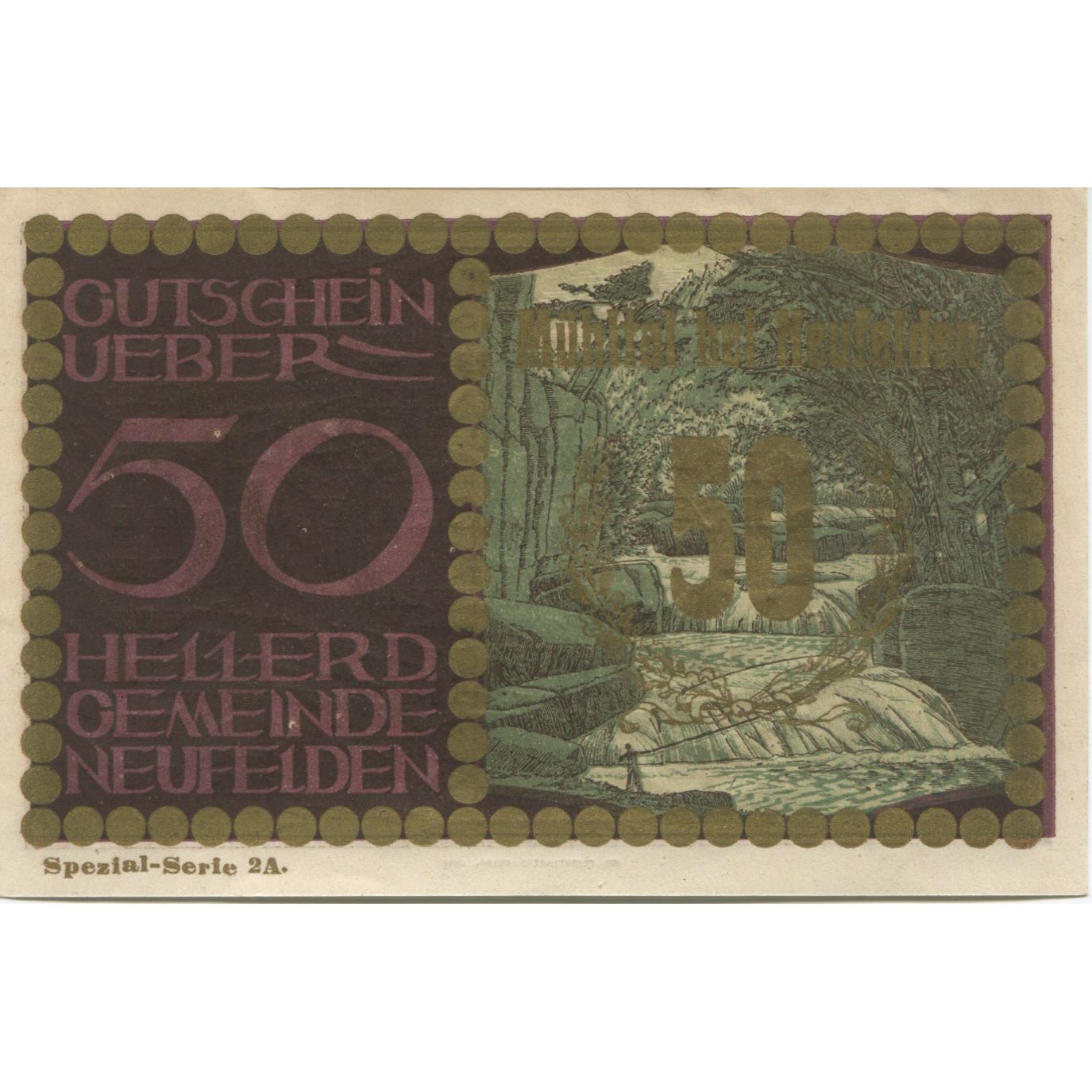 Banknote, Austria, Neufelden, 50 Heller, Foret, 1920, UNC(63), Mehl:FS 644a