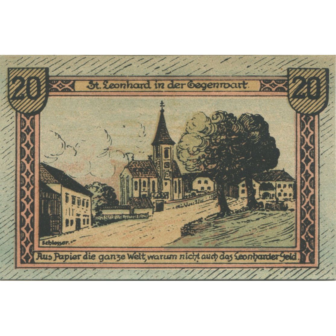 Banknot, Austria, St Leonhard, 20 Heller, rue, 1920-12-31, UNC(63) Mehl:FS 903a