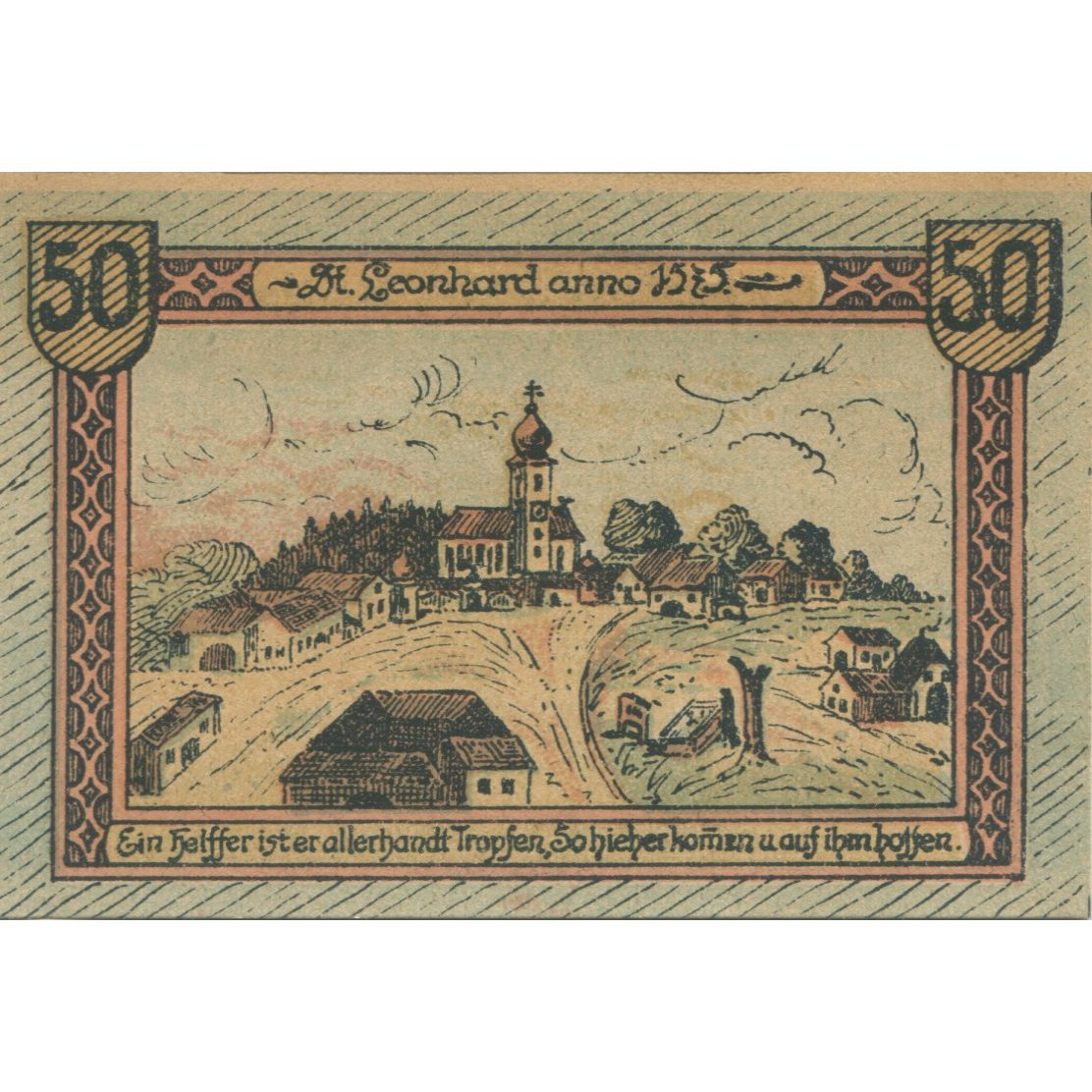 Banknot, Austria, St Leonhard, 50 Heller, Eglise, 1920, UNC(63) Mehl:FS 903a
