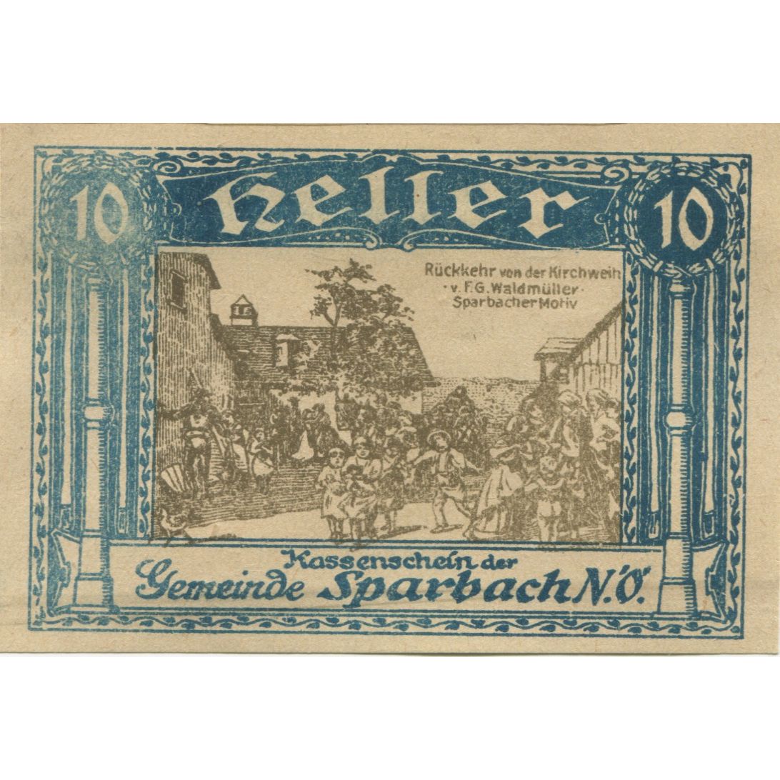 Banknot, Austria, Sparbach, 10 Heller, village, 1920, UNC(63), Mehl:FS 1006a