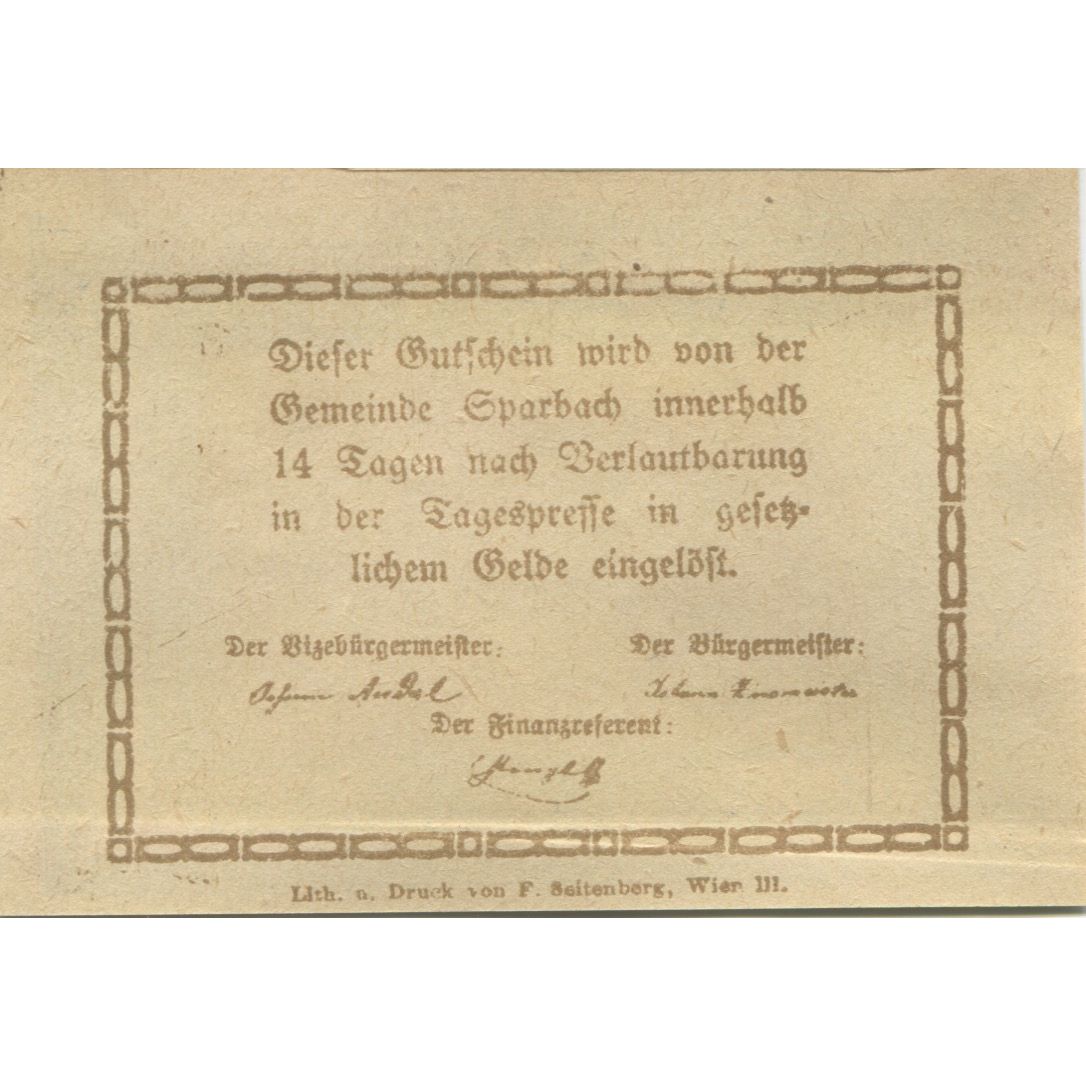 Banknot, Austria, Sparbach, 10 Heller, village, 1920, UNC(63), Mehl:FS 1006a
