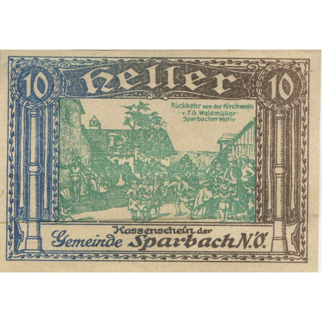 Billet, Autriche, Sparbach, 10 Heller, village, 1920, SPL, Mehl:FS 1006e