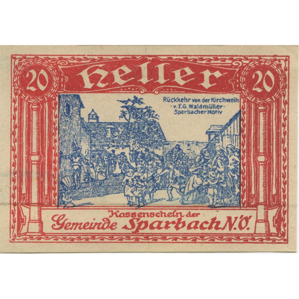 Banknot, Austria, Sparbach, 20 Heller, personnage, 1920, UNC(63), Mehl:FS 1006b