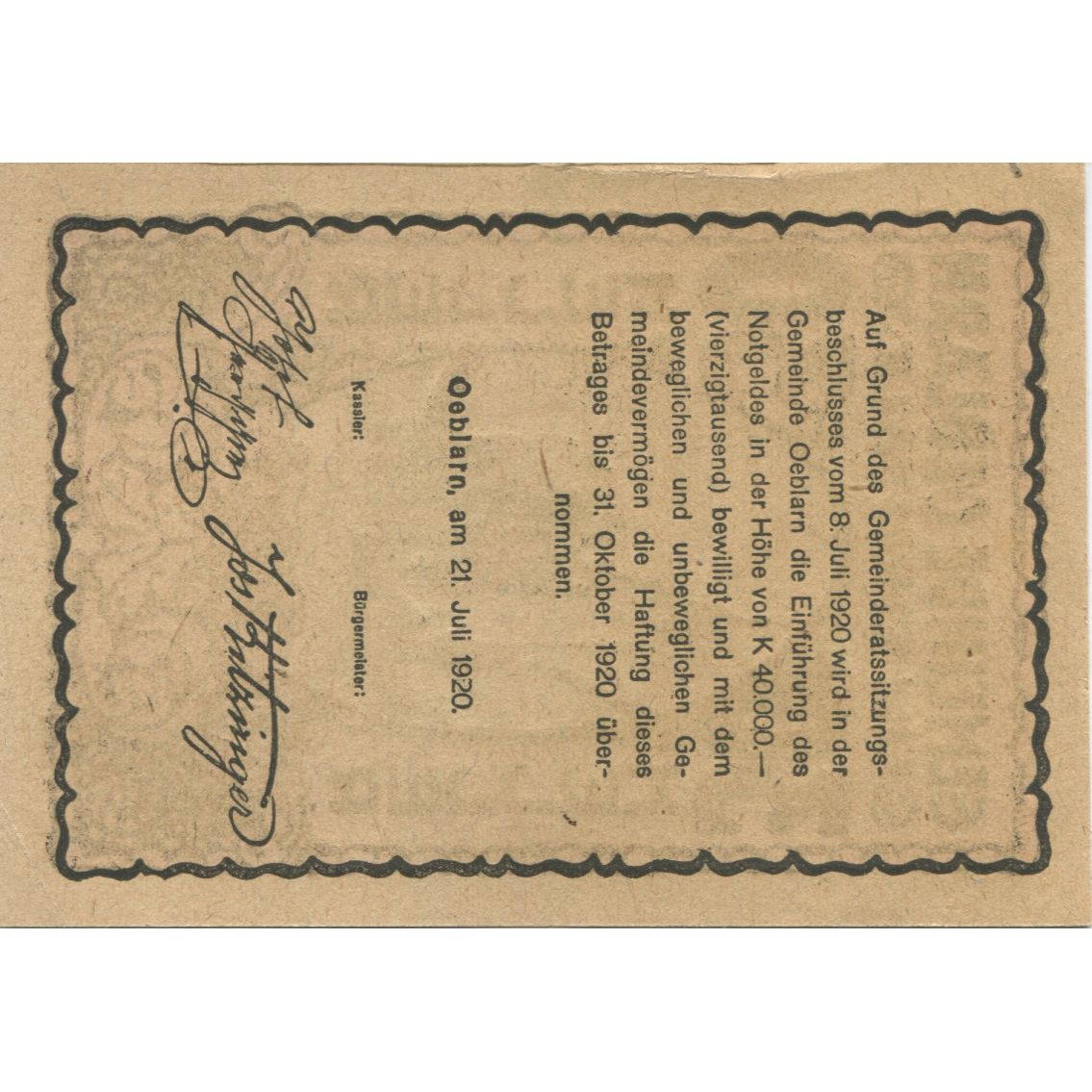 Banknot, Austria, Oeblarn, 30 Heller, rue 1920-10-31, UNC(63) Mehl:FS 700Ic