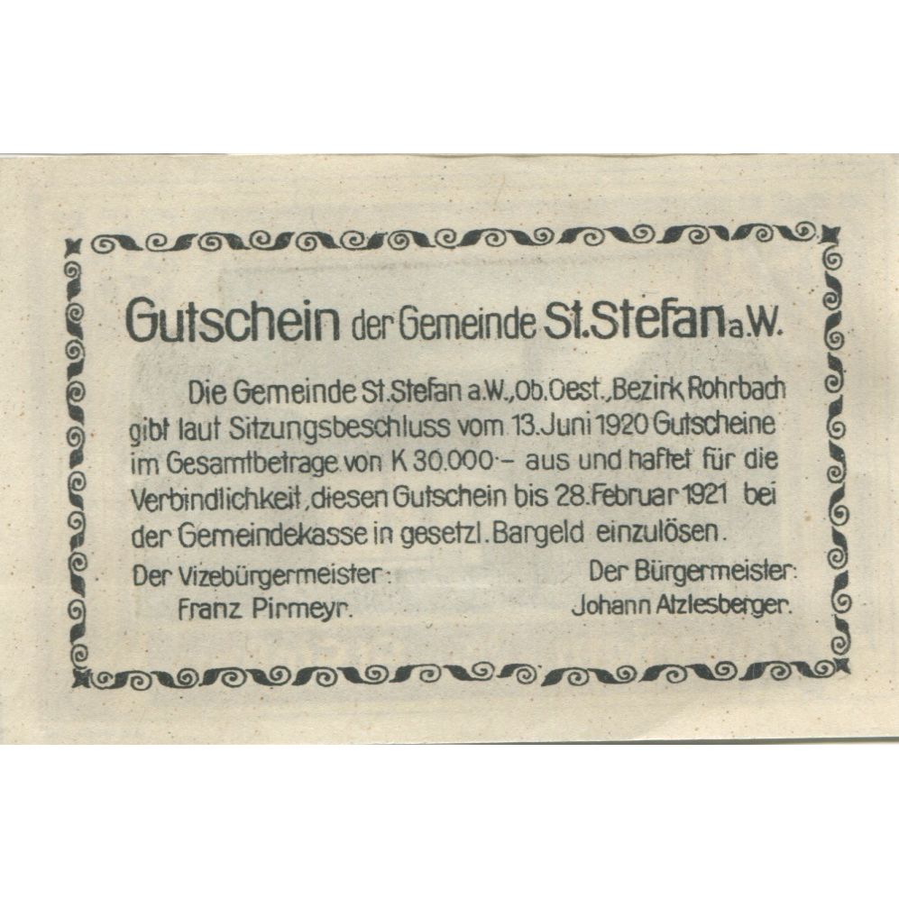 Geldschein, Österreich, St Stefan, 20 Heller, village, 1921 UNZ- Mehl:FS 937a