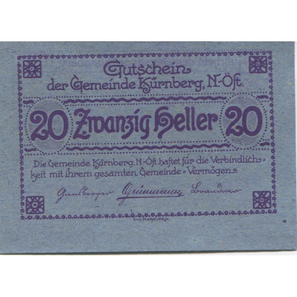 Banknote, Austria, Kürnberg, 20 Heller, village, 1920, UNC(63), Mehl:FS 490a