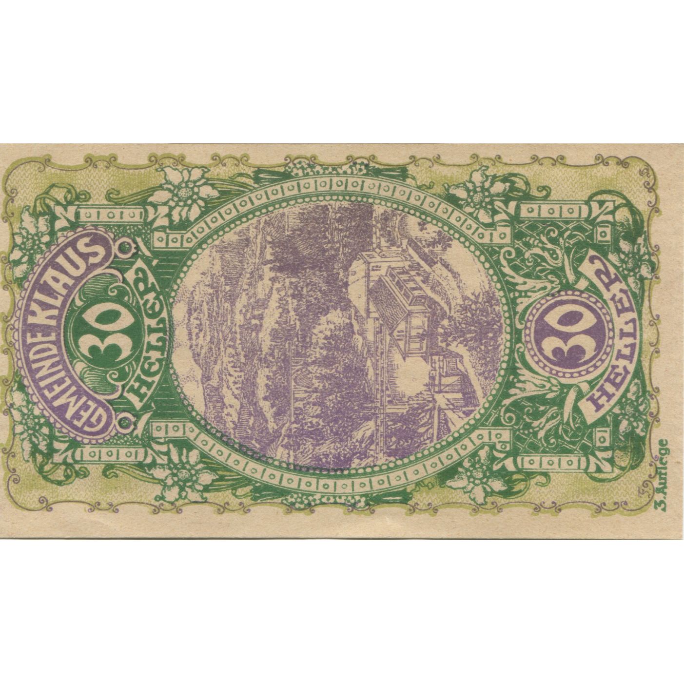 Banknote, Austria, Klaus, 30 Heller, montagne, 1920 UNC(63) Mehl:FS 454