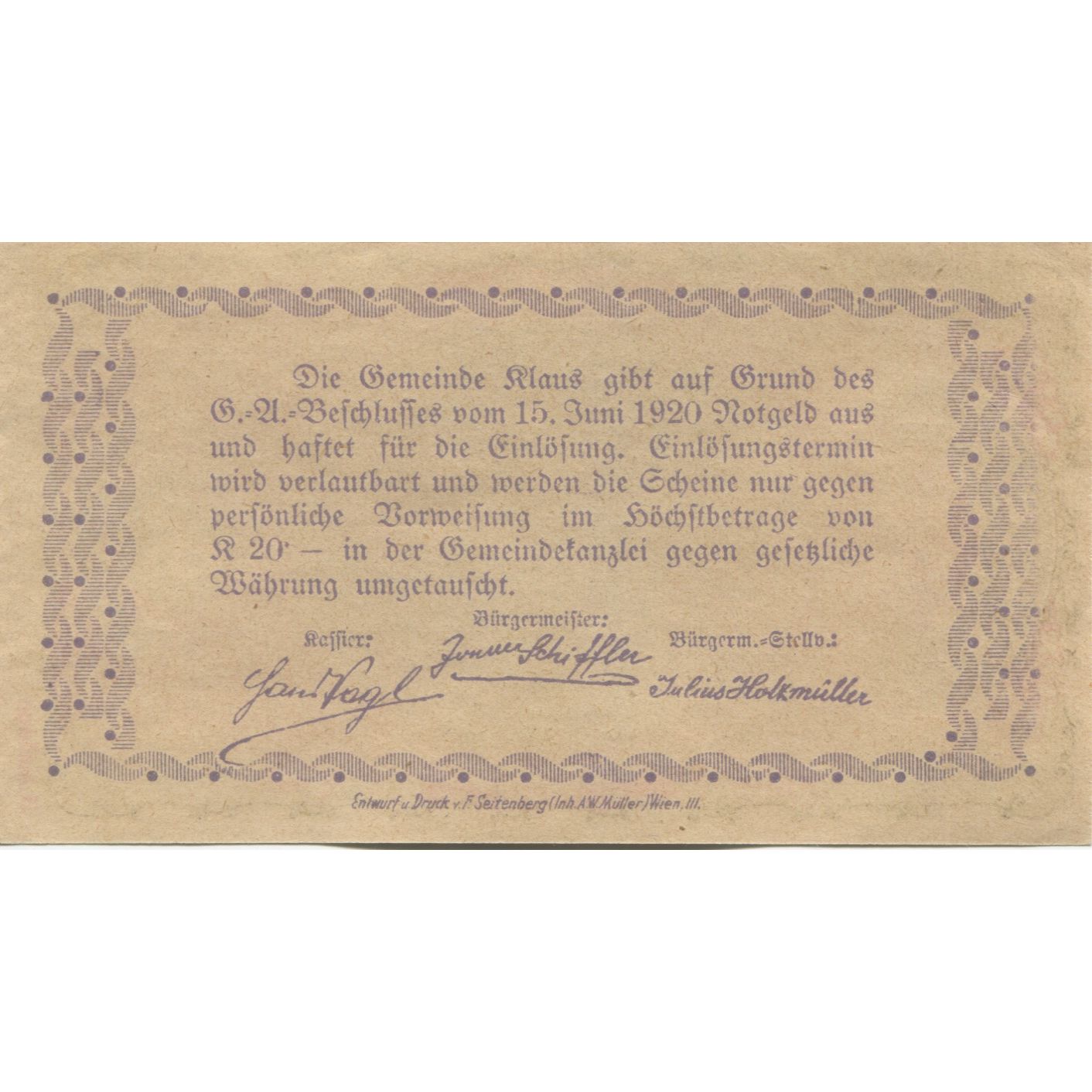 Banknote, Austria, Klaus, 90 Heller, village 1920-06-15, UNC(63), Mehl:FS 454