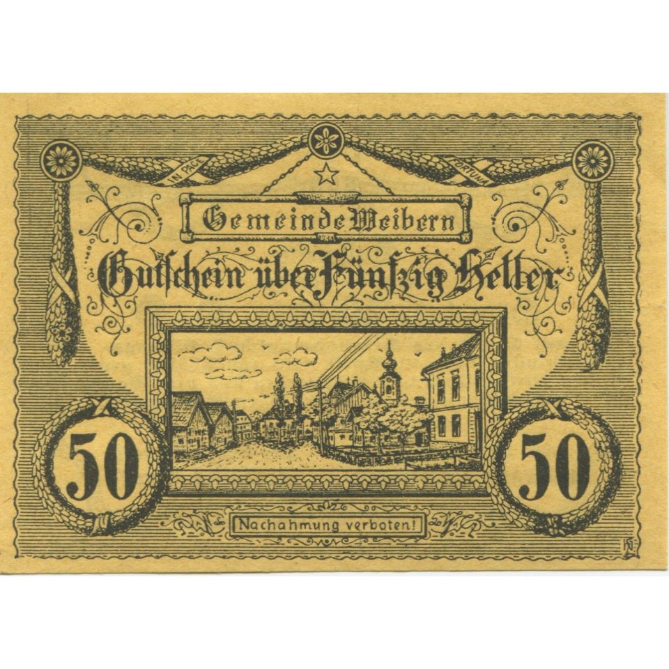 Banknote, Austria, Weibern, 50 Heller, village, 1920 UNC(63) Mehl:FS 1146b