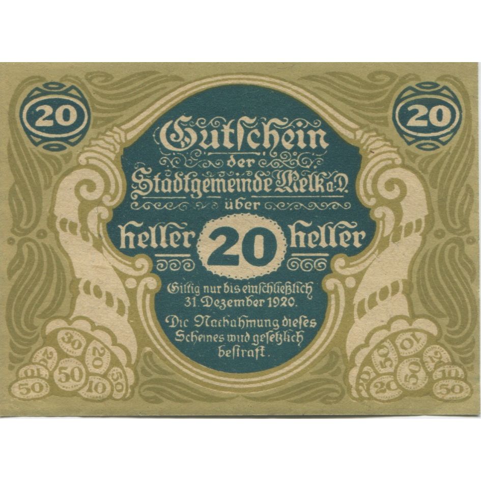 Banknote, Austria, Melk, 20 Heller, château 1920-12-31, UNC(63), Mehl:FS 605II