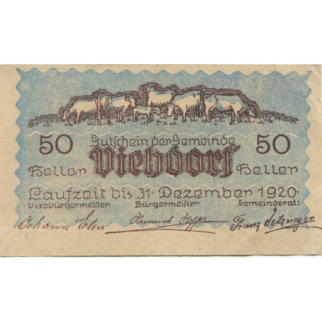 Banknote, Austria, Viehdorf, 50 Heller, Eglise, 1920 UNC(60-62) Mehl:FS 1111a