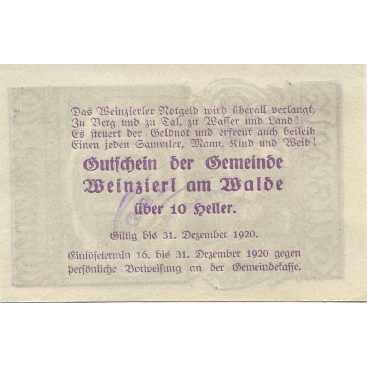 Banknote, Austria, Wienzierl, 10 Heller, ferme, 1920 UNC(63) Mehl:FS 1152