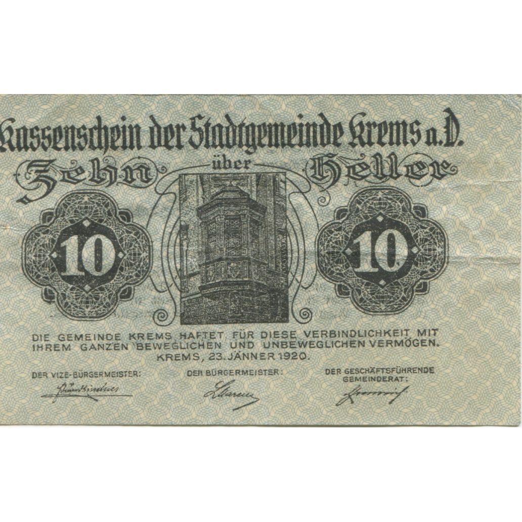 Geldschein, Österreich, Krems, 10 Heller, tour 1920-08-31, VZ, Mehl:FS 472I