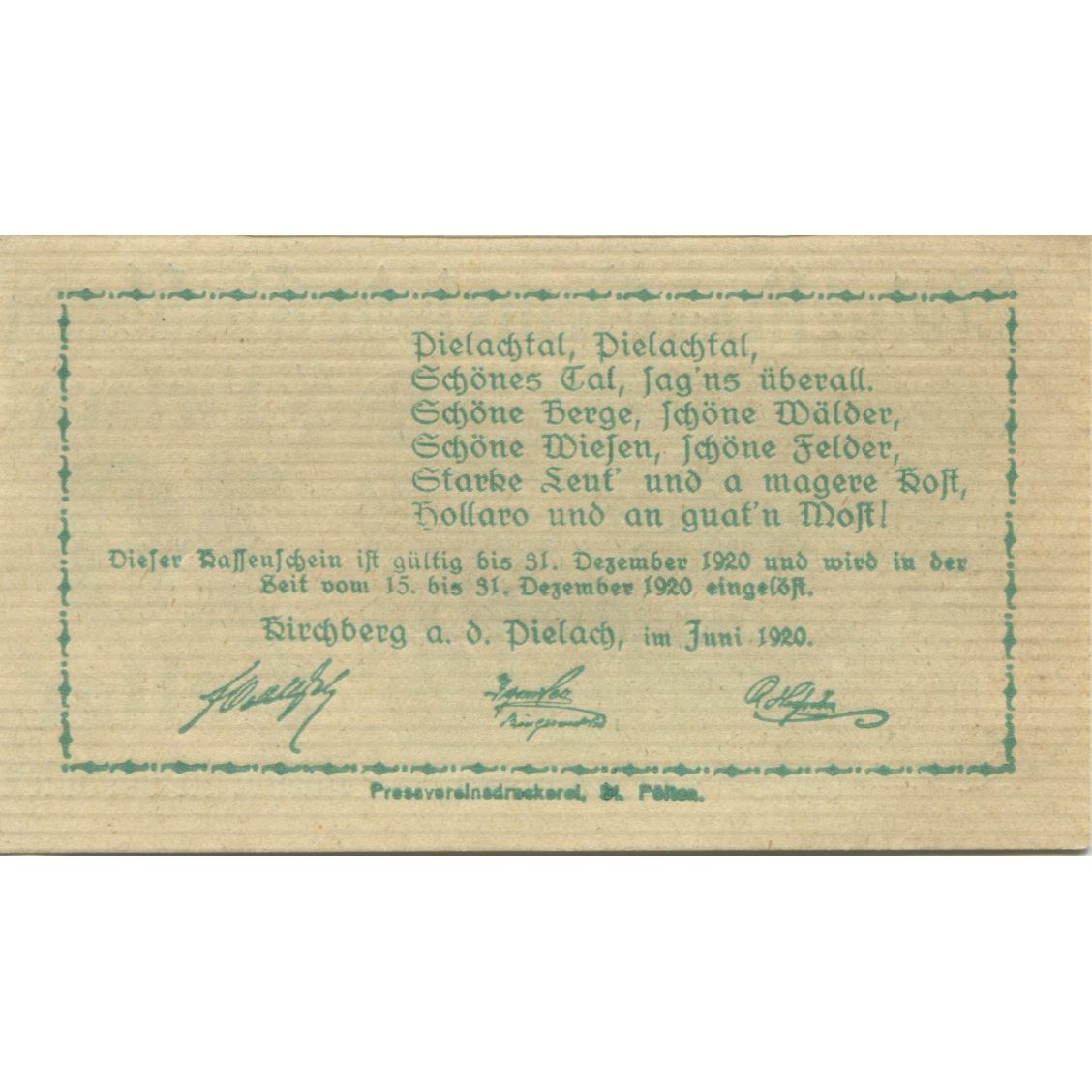 Banknote, Austria, Kirchberg, 10 Heller, village, 1920, UNC(63) Mehl:FS 442b