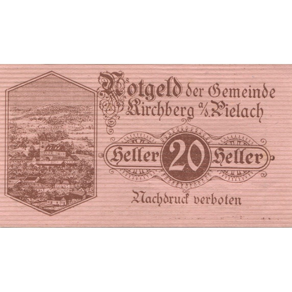 Banknote, Austria, Kirchberg, 20 Heller, village, 1920 UNC(63) Mehl:FS 442b