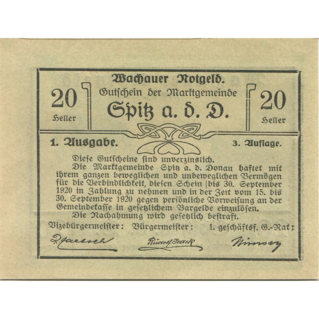 Banknote, Austria, Spitz, 20 Heller, rue 1920-09-30, UNC(63), Mehl:FS 1255a