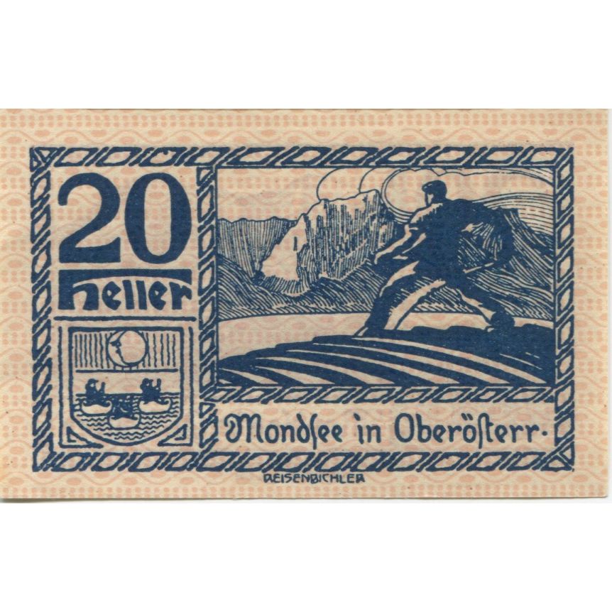 Banknote, Austria, Mondsee, 20 Heller, montagne, 1920 UNC(63) Mehl:FS 621b1