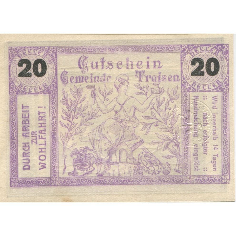 Banknote, Austria, Traisen, 20 Heller, mairie, 1920, UNC(63), Mehl:FS 1076I