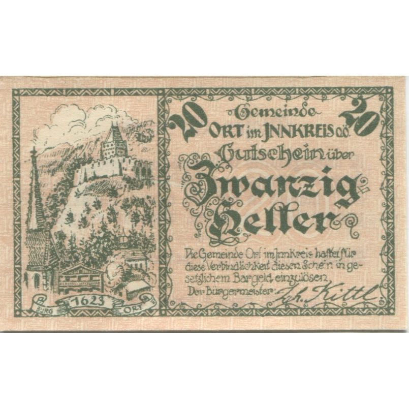 Banknote, Austria, Ort, 20 Heller, château 1920-12-31, UNC(63), Mehl:FS 711a