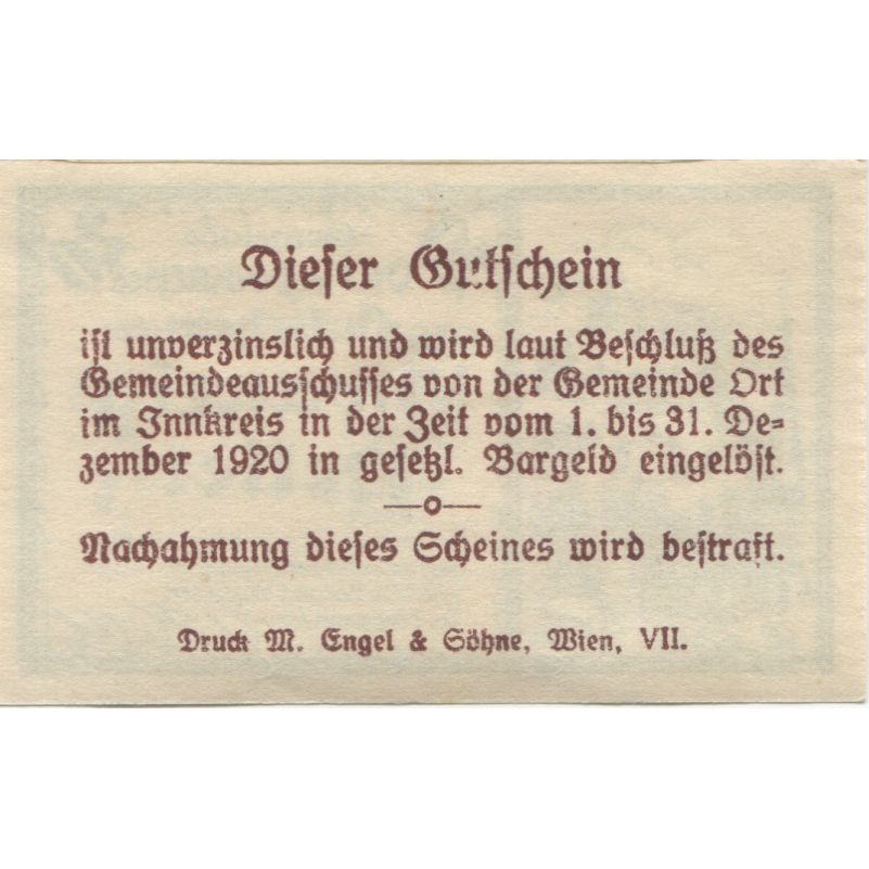 Banknote, Austria, Ort, 20 Heller, château 1920-12-31, UNC(63), Mehl:FS 711a