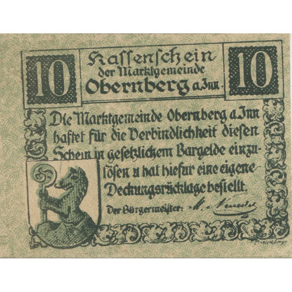 Banknote, Austria, Obernberg, 10 Heller, Blason, 1920, UNC(63), Mehl:FS 686Ia