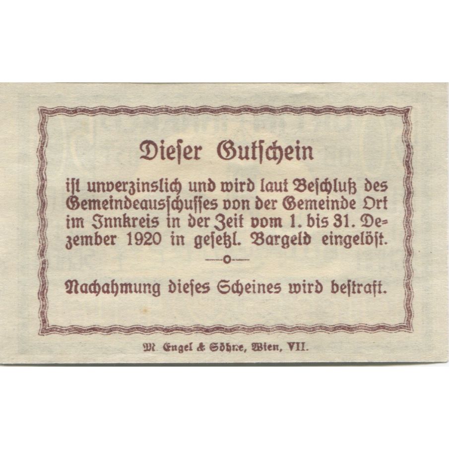 Banknote, Austria, Ort, 50 Heller, Eglise 1920-12-31, UNC(63), Mehl:FS 711a