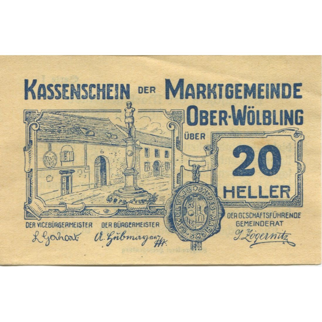 Banknote, Austria, Wölbling, 20 Heller Monument 1920-12-31, UNC(63) Mehl:FS 698h