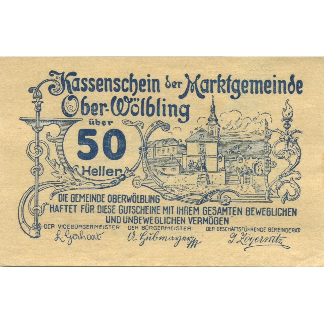 Banknote, Austria, Wölbling, 50 Heller, Eglise, 1920 UNC(63) Mehl:FS 698h