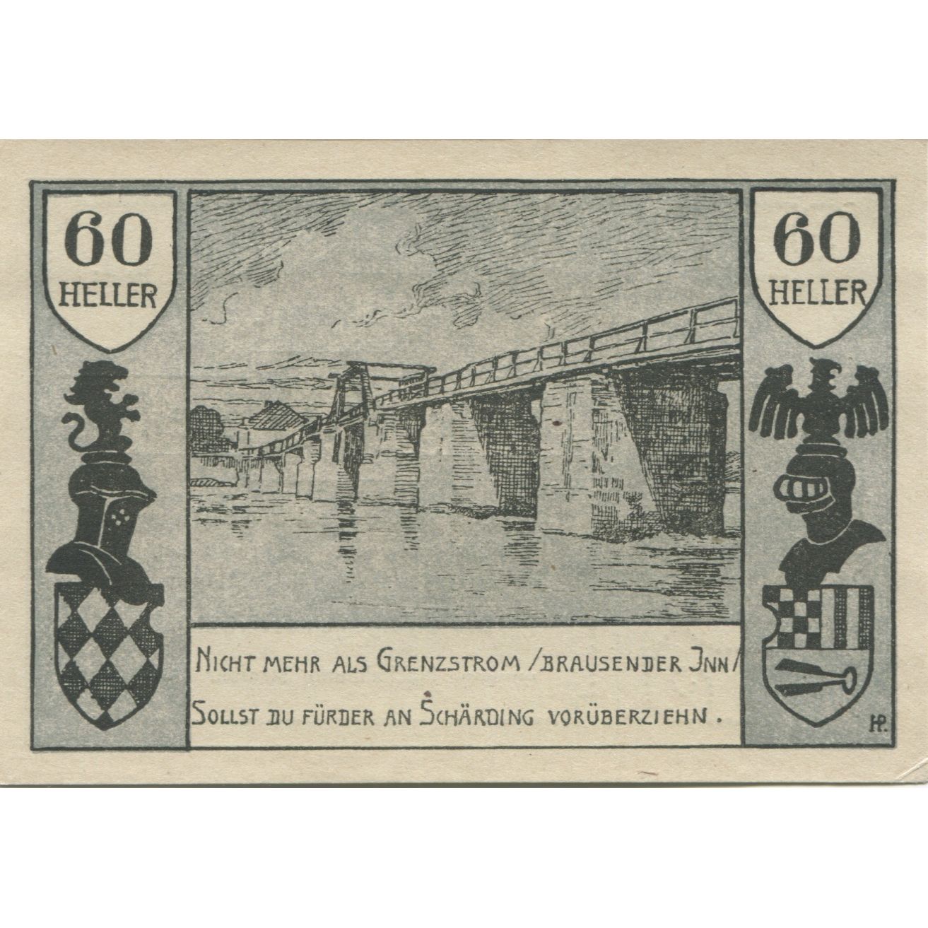 Banknote, Austria, Schärding, 60 Heller, pont, 1920 UNC(63) Mehl:FS 951