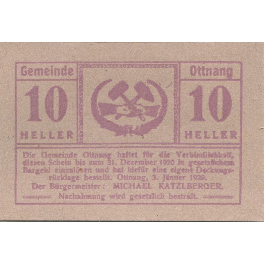 Banknote, Austria, Ottnang, 10 Heller, Texte 1920-12-31, UNC(63), Mehl:FS 718a