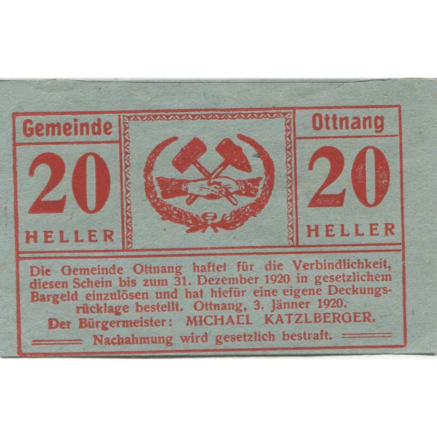 Banknote, Austria, Ottnang, 20 Heller, texte 1, 1920-12-31, UNC(63) Mehl:FS 718a