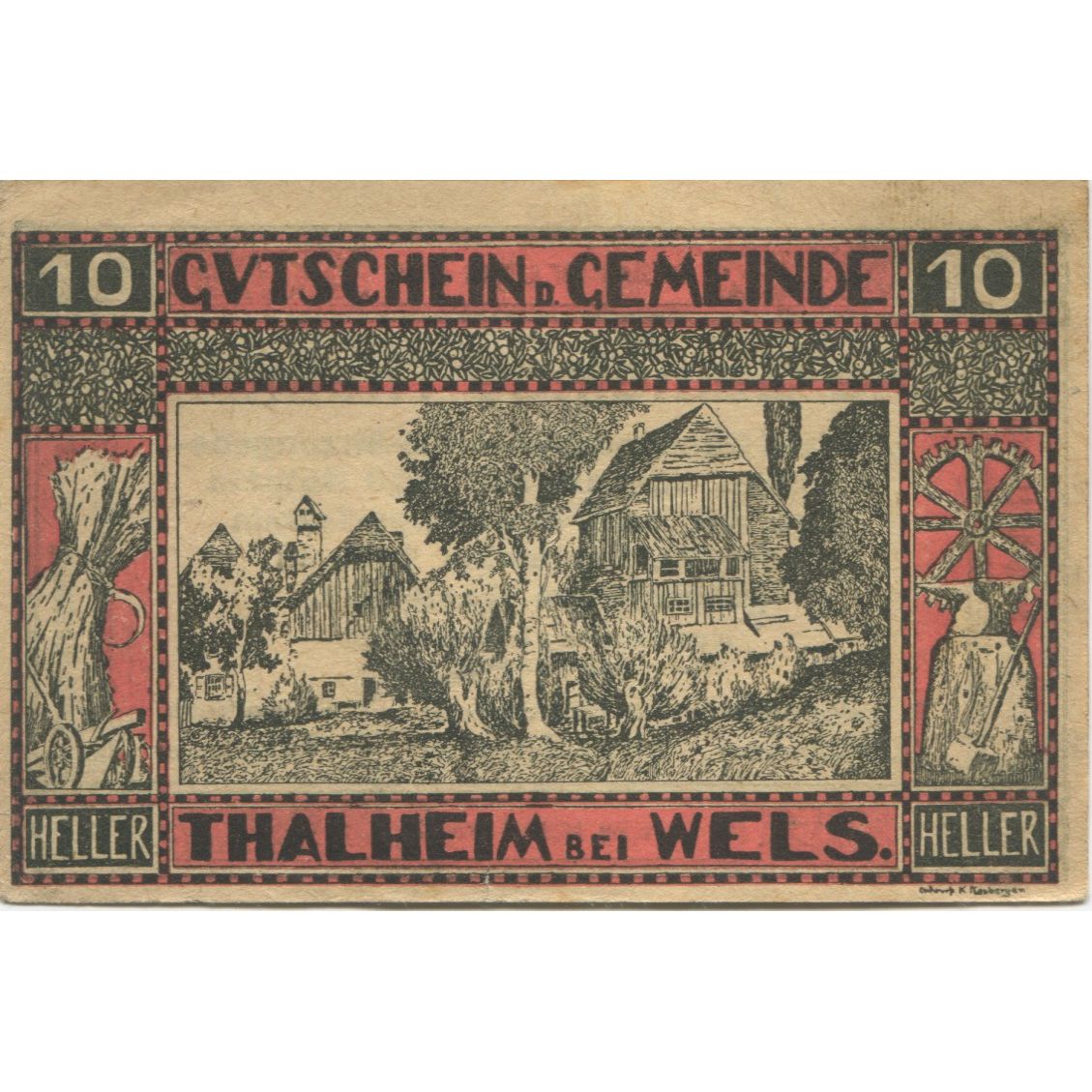 Banconote, Austria, Thalheim, 10 Heller, village 1920-09-30, SPL- Mehl:FS 1066