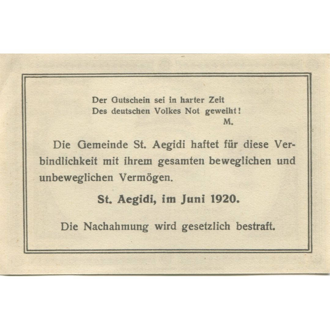 Banknote, Austria, St Aegidi, 50 Heller, Eglise, 1920 UNC(63) Mehl:FS 875IIa