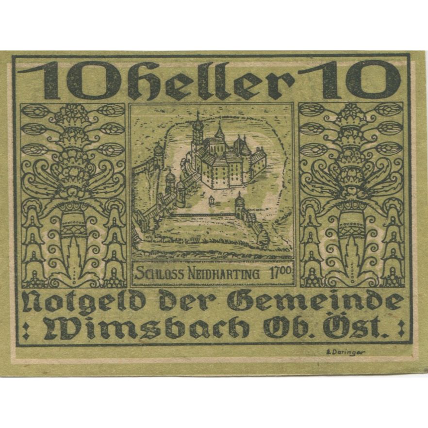 Banknote, Austria, Wimsbach, 10 Heller, château, 1920, UNC(63), Mehl:FS 1240a