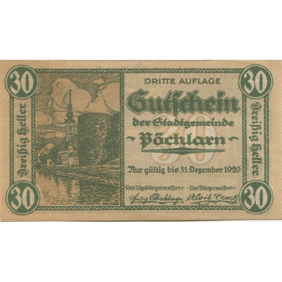 Banknote, Austria, Pochlarn, 30 Heller, château 1920-12-31 UNC(63) Mehl:FS 755II