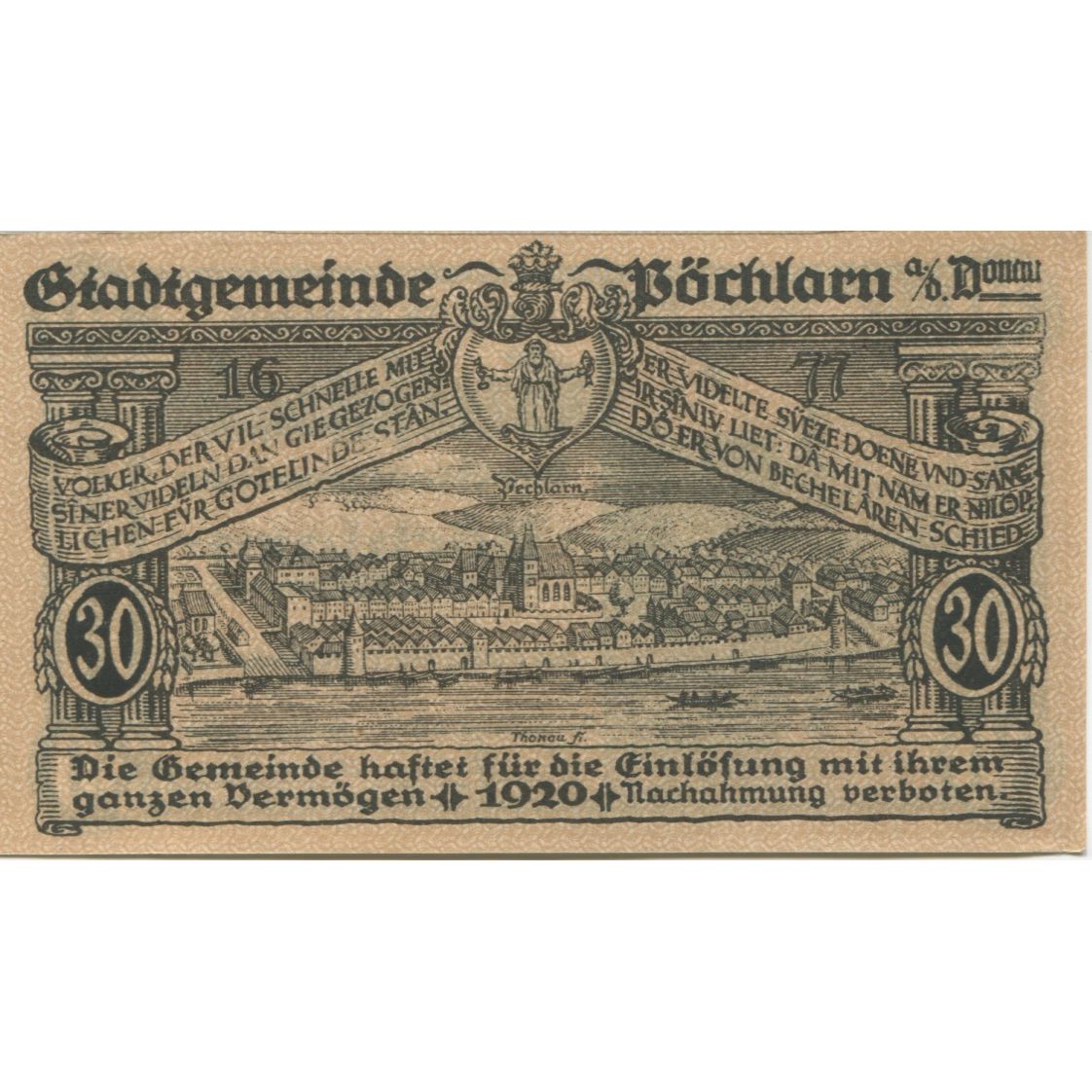 Banknote, Austria, Pochlarn, 30 Heller, château 1920-12-31 UNC(63) Mehl:FS 755II
