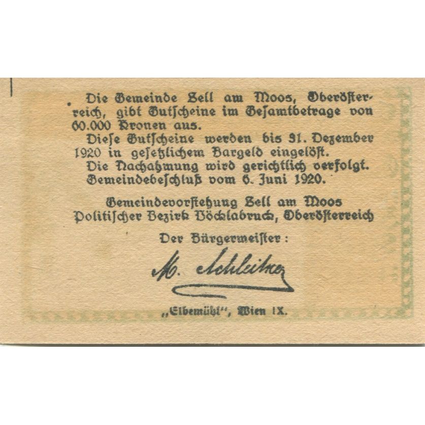 Banknote, Austria, Moos, 20 Heller, Maison 1920-12-31, UNC(63), Mehl:FS 1268