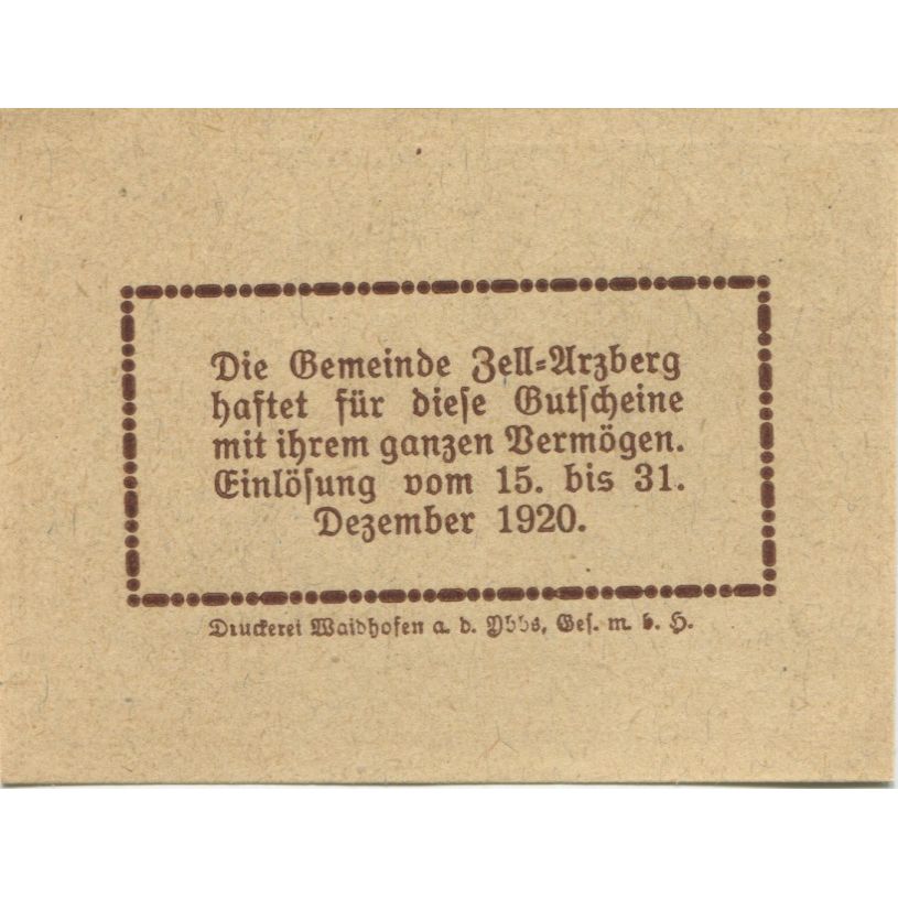 Banknote, Austria, Zell Arzberg, 30 Heller, ferme, 1920 UNC(63) Mehl:FS 1273a