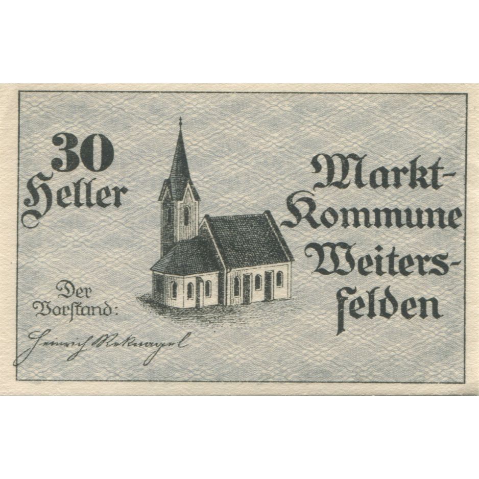 Banknote, Austria, Weitersfelden, 30 Heller, Eglise, 1920, UNC(63) Mehl:FS 1164a
