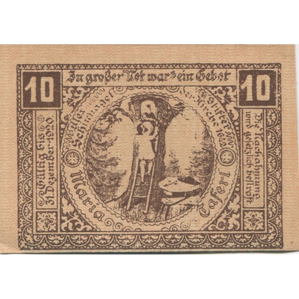 Banknote, Austria, Maria Taferl, 10 Heller, château, 1920 UNC(63) Mehl:FS 588