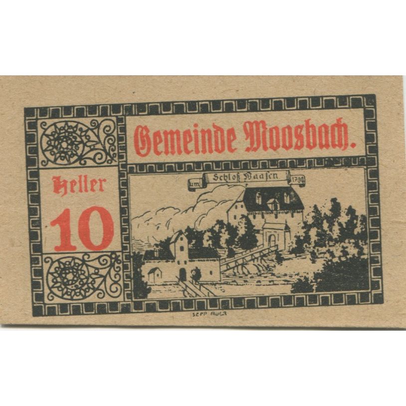 Banknote, Austria, Moosbach, 10 Heller, château, 1920 UNC(63) Mehl:FS 628a