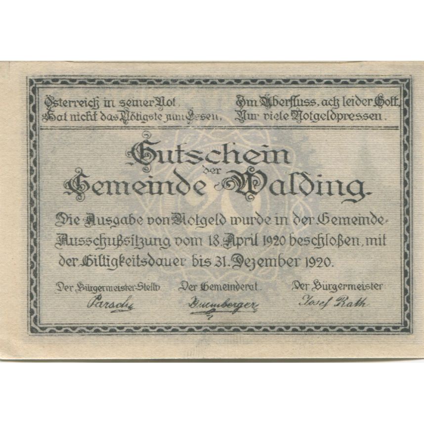 Banknote, Austria, Walding, 20 Heller, Eglise, 1920 UNC(63) Mehl:FS 1132a