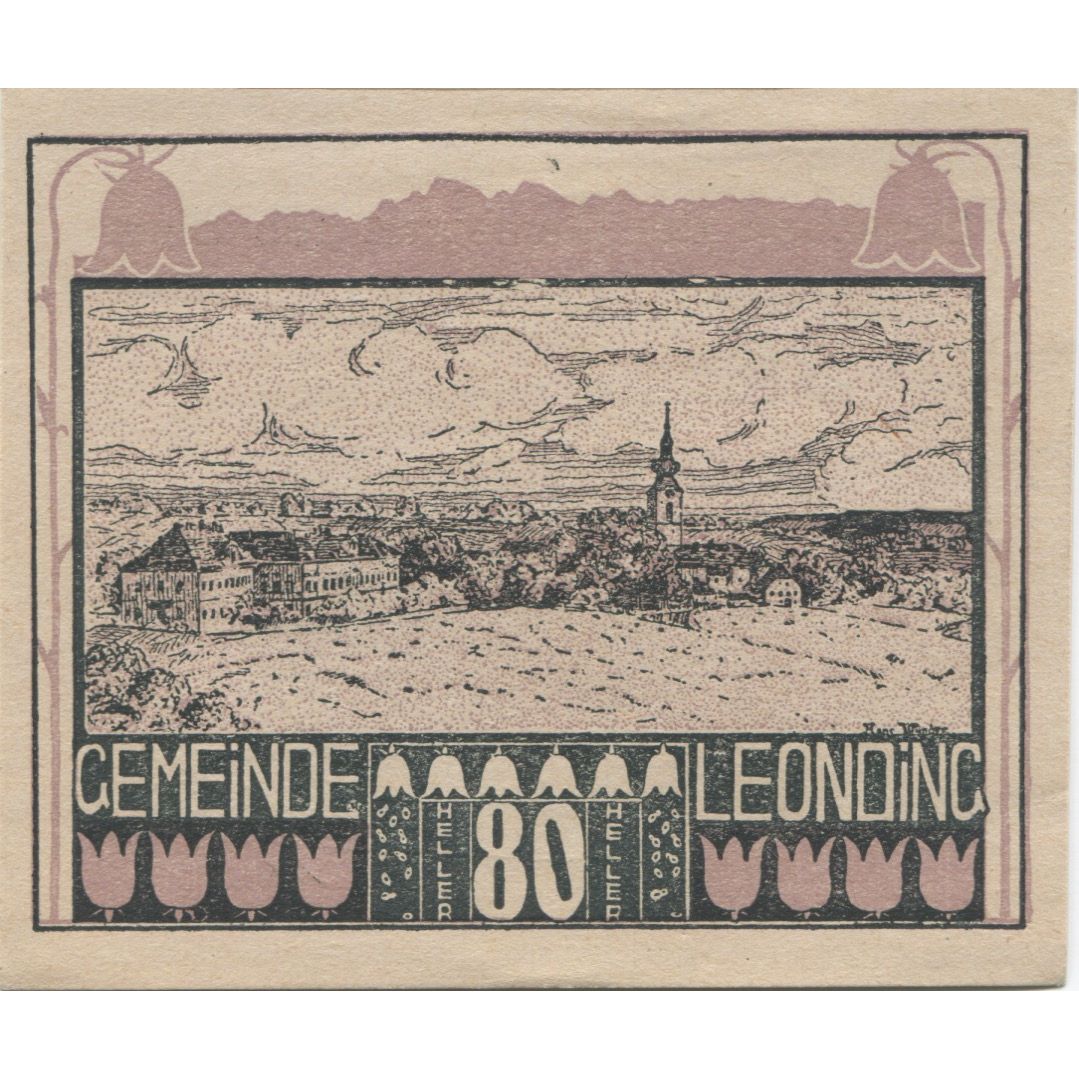 Banknote, Austria, Leonding, 80 Heller, village, 1920, UNC(63), Mehl:FS 513a